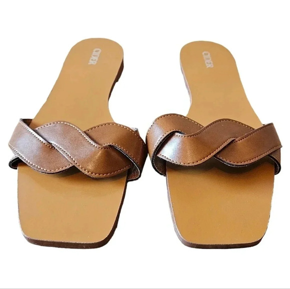 New Cider Santorini Summer Vacation Single Band Vegan Leather Slippers Brown 41. - Picture 6 of 9